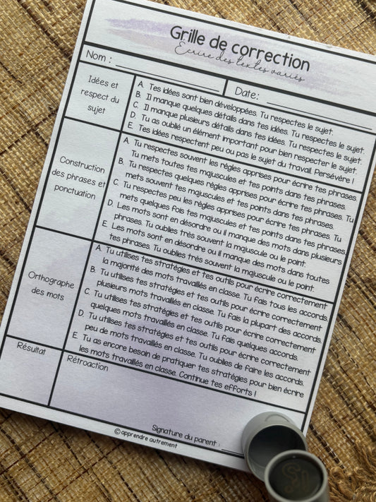 Grille de correction écriture - 1er cycle