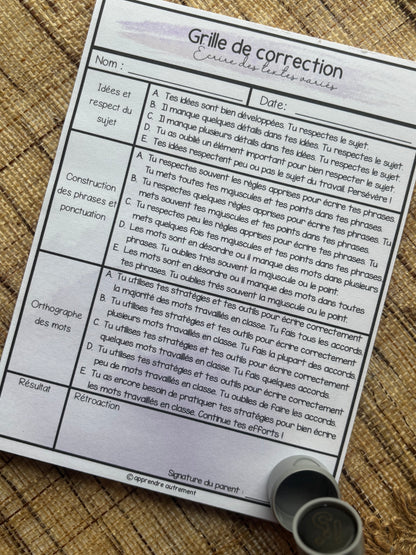 Grille de correction écriture - 1er cycle