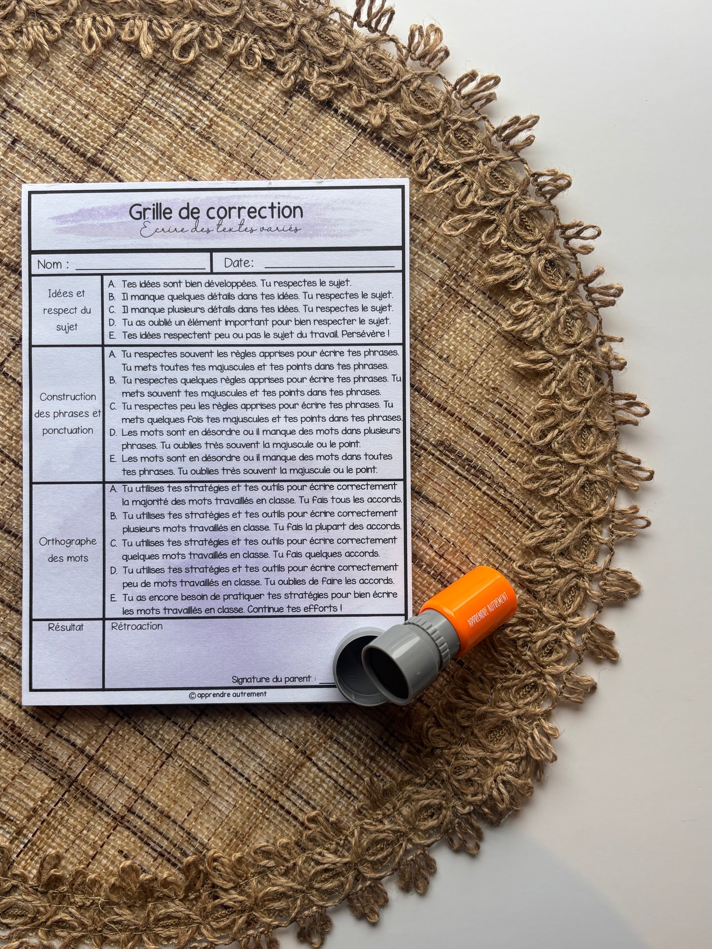 Grille de correction écriture - 1er cycle