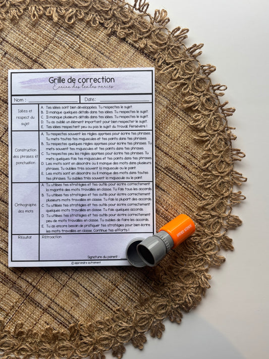 Grille de correction écriture - 1er cycle